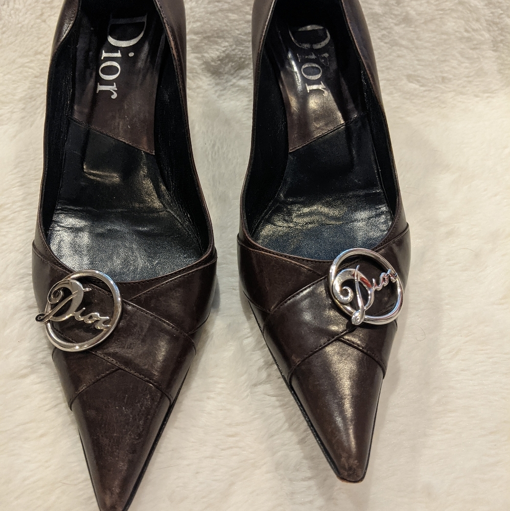 Dior Brown Leather Kitten Heels